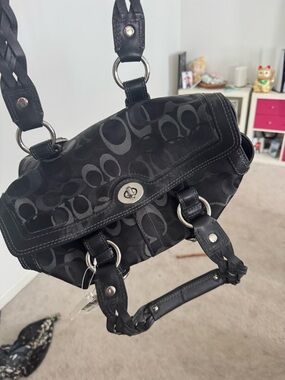 Coach Black Signature Jacquard Shoulder Bag with Silver Hardware